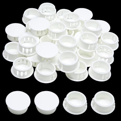3/4 In/19 mm White Plastic Hole Plugs, Snap in Locking Fastener Covers for Kitchen Cabinet Furniture Electric Box, Door Screw Hole Cover, Sheet Metal Tube Pipe Choke Plug, 40PCS - style: 19mm (3/4")