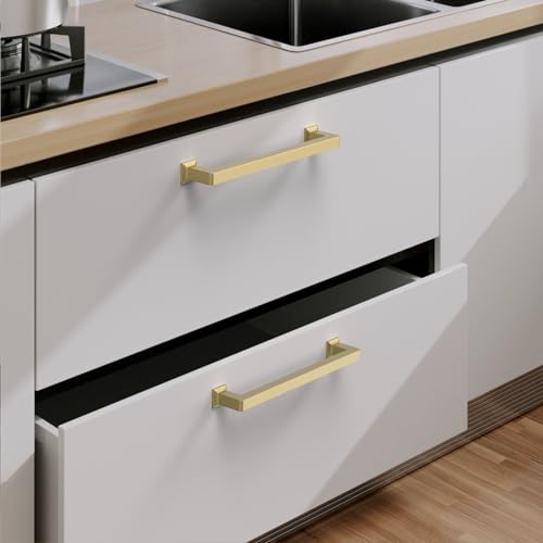 9BUILD 6 Pack 5 Inch Gold Cabinet Handles - Kitchen Hardware Pulls for Cabinets - color: Gold, size: 5"/128MM Hole Center, style: 6 Pack
