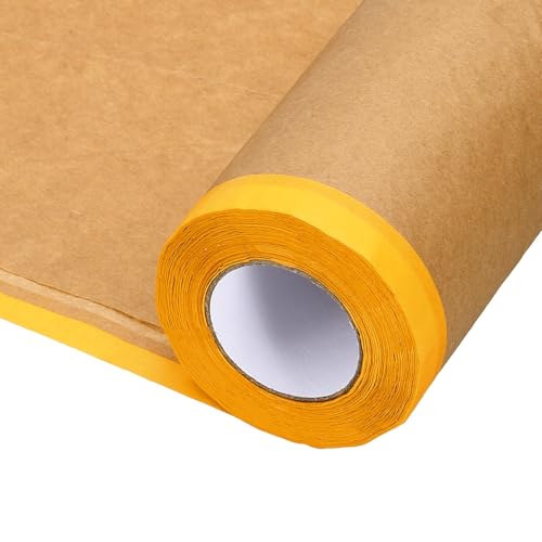 HARFINGTON Pre-Taped Masking Paper, 18" x 49 ft Paint Adhesive Protective Paper Painter Tape and Drape for Masking Auto Body Covering Wall Skirting Frames, Yellow - color: Yellow, size: 18 IN x 49 FT