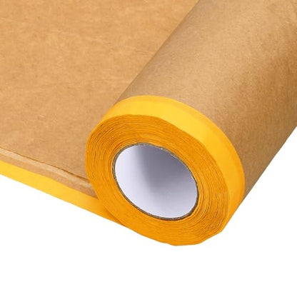 HARFINGTON Pre-Taped Masking Paper, 18" x 49 ft Paint Adhesive Protective Paper Painter Tape and Drape for Masking Auto Body Covering Wall Skirting Frames, Yellow - color: Yellow, size: 18 IN x 49 FT