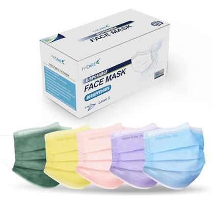 FriCARE Made in USA Disposable Face Masks, 3-Ply ASTM Level 3 Medical Grade, Breathable & Comfortable for Adult Daily Work/Sun Protection, 50 Pack Tropical Prism - color: Tropical Prism