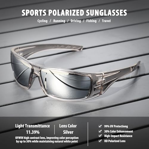 Polarized Sports Sunglasses for Men Women Unbreakable Frame Cycling Fishing Wrap Around Sunglasses UV400 Protection - color: 1-clear Gray Frame/Silver Mirror Lens