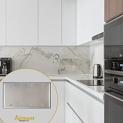 AP-10414, Stainless Steel Blank Wall Plate, 4 Gang Standard Size 4.50" x 8.19" Corrosion and Heat Resistant, Unbreakable Metal, Silver, Cover Unused Electrical Sockets or Switch Holes - size: 4 Gang