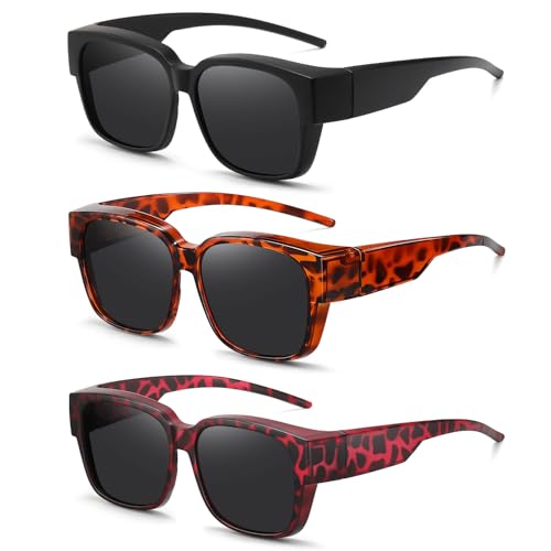 HAOLOTA Polarized Fit Over Glasses Sunglasses for Men Women,UV400 Protection Wrap Around Shades for Driving & Outdoor - color: A07 Black/Grey + Tortoise/Grey + Purple Tortoise/Grey