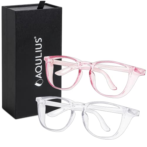 Aqulius 2 Pack Stylish Safety Glasses Goggles, Scratch Resistant, Safety Glasses for Women, Blue Light, Glasses for Nurses - color: Pink/Clear