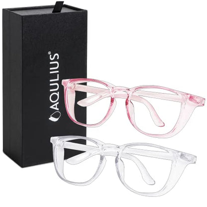 Aqulius 2 Pack Stylish Safety Glasses Goggles, Scratch Resistant, Safety Glasses for Women, Blue Light, Glasses for Nurses - color: Pink/Clear