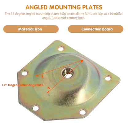Uonlytech Angled Mounting Plates for Furniture Legs 4 Pieces Metal Fixator with Screws 2.71X2.59In Sofa Chair Bench Attachment Plates for Leg Repair
