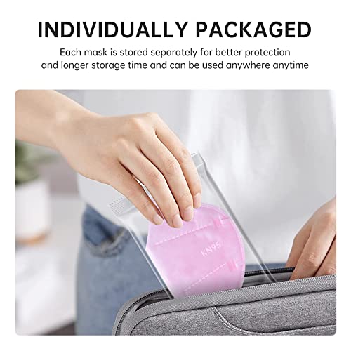KN95 Face Mask 20pcs 5-Ply Cup Dust Face Mask Filtration Efficiency ≥95% with Elastic Ear Loop and Nose Bridge Clip Individually Packaged(Pink)