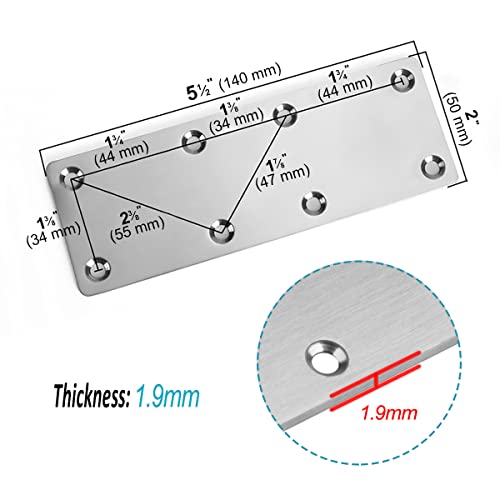 10 Pack 5-1/2" x 2" Flat Mending Plate, 201 Stainless Steel Straight Bracket with Hole, Metal Repair Connector, 1.9 mm Thick