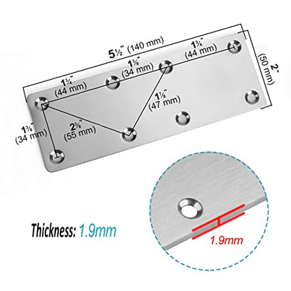 10 Pack 5-1/2" x 2" Flat Mending Plate, 201 Stainless Steel Straight Bracket with Hole, Metal Repair Connector, 1.9 mm Thick
