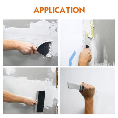 ROLLINGDOG 5 PC Putty Knife Set with Drywall Mud Pan-1", 3" and 5" Spackle Knife, 1.5" Chisel Scraper, 10" Taping Knife with 14.2" x 4" x 3.5" Mud Pan for Drywall Repair