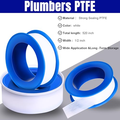 Pushglossy 100 Rolls PTFE Tape 1/2 x 520 Inches Plumbers Waterproof Sealant Plumbing Tape for Shower Head Repairing Water Pipe Sealing (White)