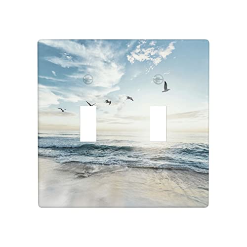 Beach Ocean Scenery Light Switch Cover Decorative Double Switch Plate Toggle Wall Plate 2 Gang Switch Plate Covers for Kitchen Bedroom, 4.5 x 4.5 Inch - color: 2 Toggle Wall Plate