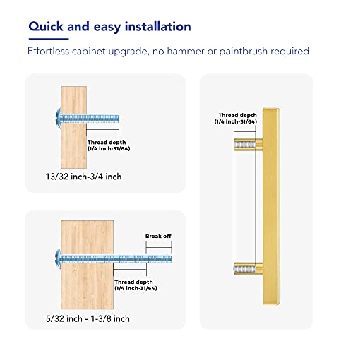 10 Pack Brushed Brass Cabinet Handles with 3-3/4 Inch (96 mm) Hole Center, Square Kitchen Hardware for Cabinets & Drawers, Stainless Steel Pulls, 6 Inch Overall Length - color: Brushed Brass Square T-Shaped, size: 3-3/4" Hole Center
