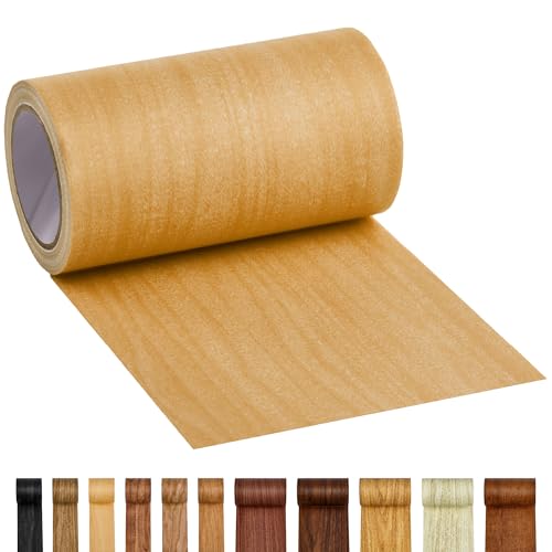 Wood Grain Repair Tape - Self Adhesive Brown Wood Colored Tape for Furniture Repair | Peel & Stick Veneer Strips Trim, Woodgrain Duct Tape for Furniture, Vinyl Floor, Door Patch Kit (Classic Maple) - color: Classic Maple, size: 4 Inch By 15 Ft
