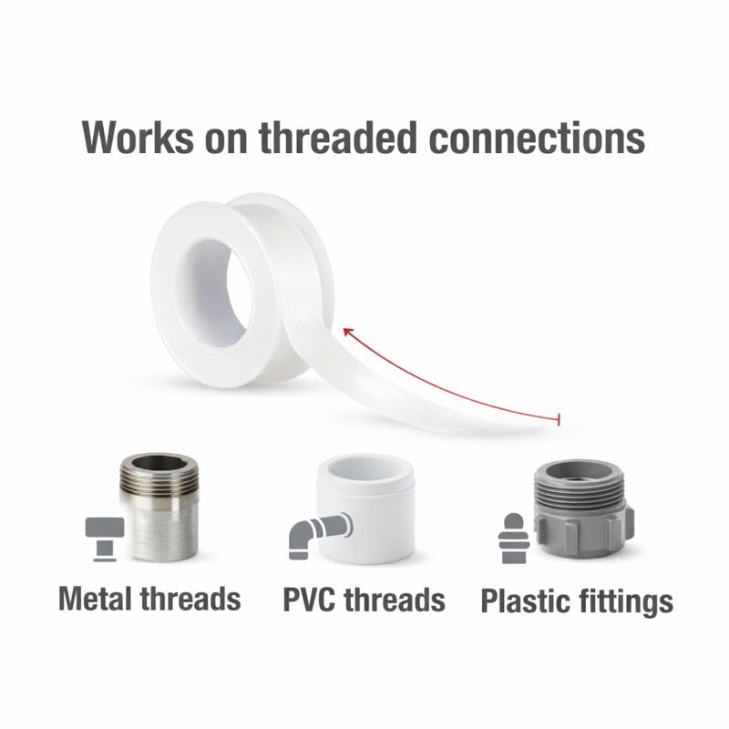 PTFE Thread Seal Tape 1/2 Inch x 260 Inch Value Pack, White Plumbing Pipe Wrap for Threaded Connections, for Home, Workshop & Industrial Use