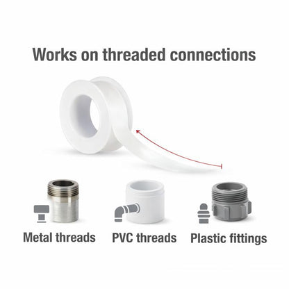 PTFE Thread Seal Tape 1/2 Inch x 260 Inch Value Pack, White Plumbing Pipe Wrap for Threaded Connections, for Home, Workshop & Industrial Use