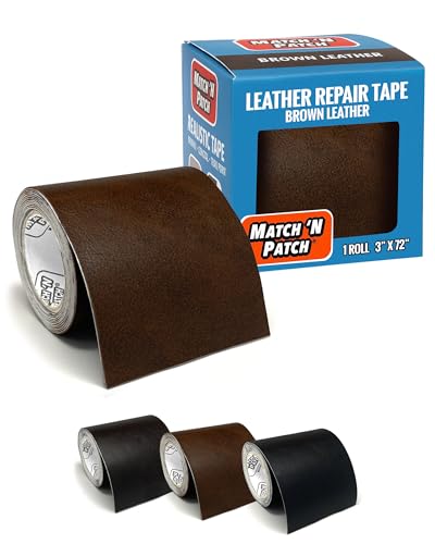 MATCH 'N PATCH Leather Repair Tape - Brown (3x72 Inch) Realistic Faux Leather Patches for Couch, Sofa, Upholstery, Car Seats & Other Furniture, Vinyl Repair Kit, Strong Self Adhesive Patch - color: Brown