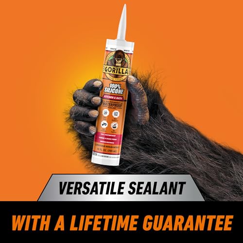 Gorilla 100% Silicone Caulk Kitchen & Bath Sealant, Mold Resistant, 10 oz. Cartridge, White - color: White