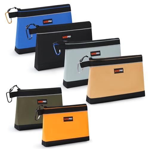 Zipper Tool Pouches, Multi-Purpose Utility Tool Bags Organizer for Small Hand Tools, Screws, Nails, Hardware, Pliers & Wrenches, Storage Pouch Set for Electricians, Plumbers, HVAC & Mechanics - color: Khaki, Gray, Orange, Blue, Black and Army Green, size: