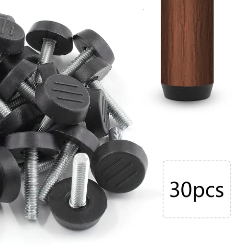 Zorfeter 30 Pcs Screw in Threaded Furniture Adjustable Levelers, M6 Leveling Feet Patio Furniture Glide Leveling Feet for Table, Chair, Furniture Legs (M6 x 25mm) - size: M6 x 25mm