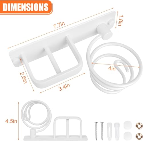 YUET Hair Dryer Holder Hairdryer Station Wall Mounted Shelf Bracket Straightener Stand Hanger Organizer Blow Storage with Cable Tidy Rack for Dressing Table Bathroom Aluminum Professional, White - color: White