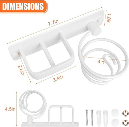 YUET Hair Dryer Holder Hairdryer Station Wall Mounted Shelf Bracket Straightener Stand Hanger Organizer Blow Storage with Cable Tidy Rack for Dressing Table Bathroom Aluminum Professional, White - color: White