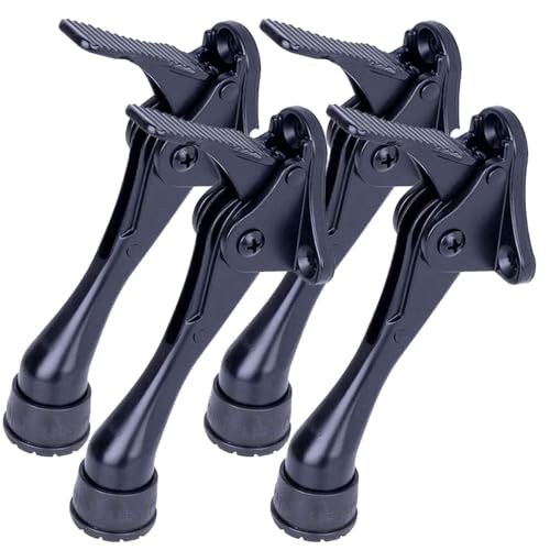 One Touch Kickdown Door Stopper, Door Holder, Heavy Duty Door Stops, Bottom of Door, Height-Adjustable Rubber Tips by HASHI (Black 4 inch x 4pack) - color: Black, size: 4 Inch X 4pack