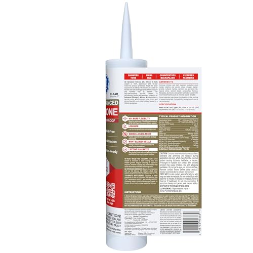 GE Advanced Silicone Caulk for Kitchen & Bathroom, Clear, 10 fl oz Cartridge, 12 Pack - 100% Waterproof Silicone Sealant, 5X Stronger Adhesion, Shrink & Crack Proof - color: Clear, size: Pack of 12