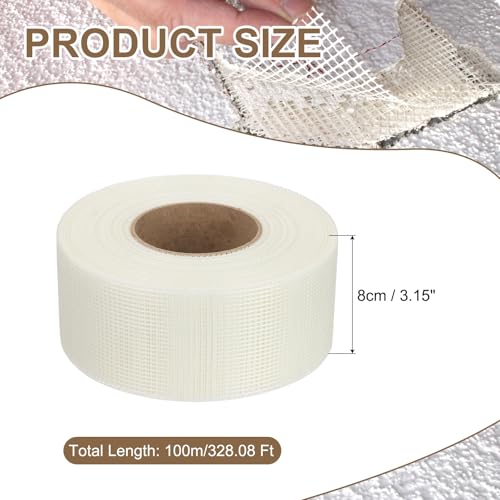PATIKIL Drywall Repair Mesh Tape, 3 inch x 328 ft Fiberglass Repair Patch Self-Adhesive Dry Wall Joint Tape 9 Mesh Wall Hole Crack and Seam Patch, White - size: 3 inch x 328 Feet