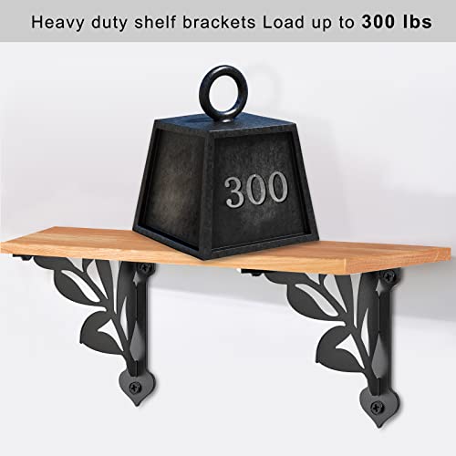 SELEWARE Heavy Duty Shelf Brackets 10 Inch, Branch Shelves Brackets, 300LB Capacity Decorative Metal L Brackets for Floating Shelves, Black Rustic Wall Mount Shelving Bracket with Screws, 2 Pack - size: 10 Inch, style: Branch-2 pack