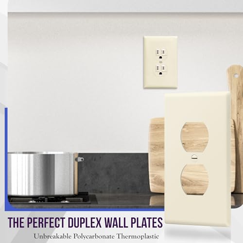 ENERLITES Duplex Receptacle Outlet Wall Plate, Midway Size 1-Gang 4.88" x 3.11", Unbreakable Polycarbonate Thermoplastic, 8821M-LA, Light Almond - color: Light Almond, size: Mid-size
