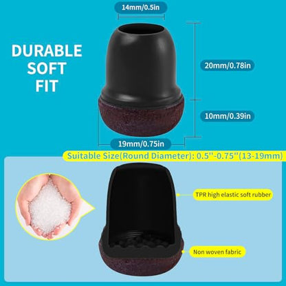 Extra Small Chair Leg Floor Protectors, 16PCS Silicone Chair Leg Caps, Felt Chair Leg Pads for Hardwood Floors, Round Metal Barstool Leg Floor Protectors, Anti-Scratches & Noice(Black, Fit:0.5"-0.75") - size: S-16PCS-(Fit:0.5-0.75 inch)-Black
