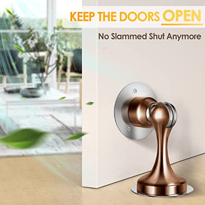 Door Stoppers Magnetic Door Catch, Stainless Steel Magnetic Door Stop 2 Pack, Double-Sided Adhesive Tape, No Drilling, Screws for Stronger Mount, Holder Your Door Open for Wide Doors - style: 2 Pack Red Bronze
