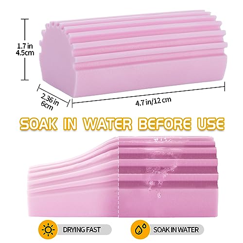 COBETE Damp Clean Duster Sponge,4pack Magic Sponge Eraser,Reusable Damp Dusting Sponge Household Cleaning for Blinds, Glass, Baseboards,Radiators,Window Track Grooves(Pink) - color: Pink