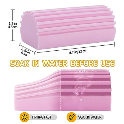 COBETE Damp Clean Duster Sponge,4pack Magic Sponge Eraser,Reusable Damp Dusting Sponge Household Cleaning for Blinds, Glass, Baseboards,Radiators,Window Track Grooves(Pink) - color: Pink