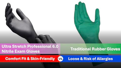Ultra Stretch Pro 6 Mil Heavy Duty Black Disposable Nitrile Gloves, Chemical Resistant, Powder& Latex-Free, Finger Textured - size: Large (Pack of 100)