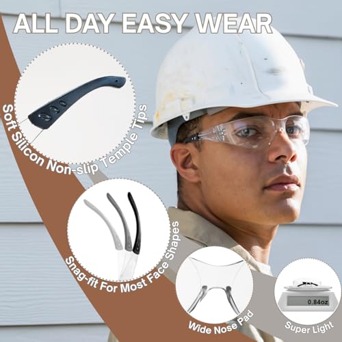 Clear Safety Glasses 80 PACK,ANSI Z87.1 Safety Glasses Bulk, Universal Fit,Impact and Scratch-Resistant Clear Eye Protection for men, Lab,Construction,Shooting Range,Woodworking,Outdoor - color: 80pcs-clear