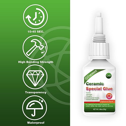 30g Ceramic Glue, Instant Ceramic Super Glue for Porcelain and Pottery Repair, Fast Drying | Heat Resistant | Waterproof Strong Adhesive for Bonding Ceramic, Dishes, Tiles, DIY Crafts - size: 30g*1, style: Ceramic Glue