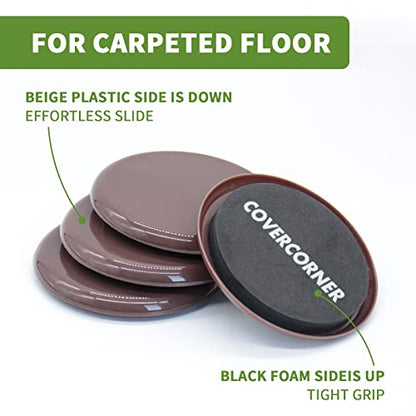 Furniture Sliders for Carpet 8 PCS - 3 1/2 inch Furniture Moving Slider Chair Legs Floors Protectors– Move Your Furniture Easy & Safely(for Carpet) Brown - size: 8 PCS 3 1/2 inch Brown