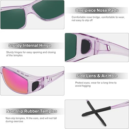MEETSUN Fit Over Glasses Sunglasses for Men Women,Wrap Around Sunglasses Polarized UV400 Protection - color: (Z1)-clear Purple-purple Pink Mirror Lems