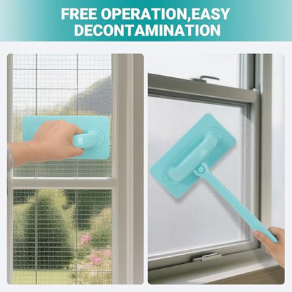 Window Cleaner Tool, Window Screen Cleaner and 3 Pack Track Cleaning Brush with 6 Replacement Cleaning Cloths, Detachable Window Cleaner Tool with Wet and Dry Dual-Use