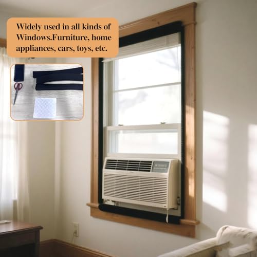 Black Window AC Insulation High Resilience Foam Weather Stripping Seal Tape with Glue Point, 3Packs, 2''x1''x6.5ft