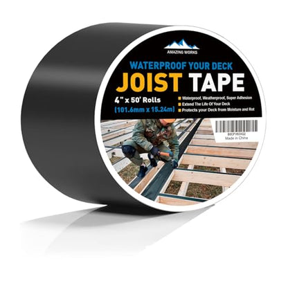 Joist Tape - Heavy Duty Deck Joist Tape, 1 Roll of 4" x 50' Waterproof & Weatherproof Deck Flashing Tape Protects the Top of the joist, Beam, and Rim joist from Developing Rot and Wood Decay - size: 4" X 50', Single Pack