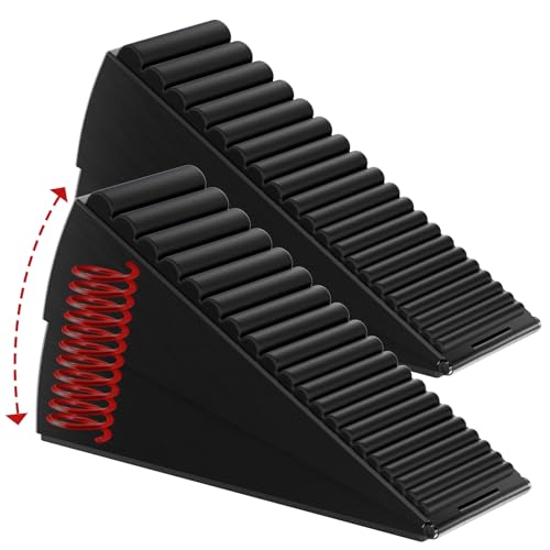 Optish 2 Pack Heavy Duty Door Stopper, Adjustable Spring Large Stopper, 3 Inches High Tall Wedge Stoppers for Bottom of Door, Door Stop Suits Wood, Carpet, Tiles, Home, Heavy Door, Black - color: Black