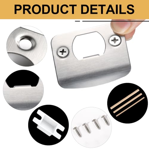 1 Set Door Strike Plate, Standard Door Latch Restorer with Spacer Shim & Dust Box Stainless Steel Security Door Lock Strike Plate Replacement Repair Kits with Screws