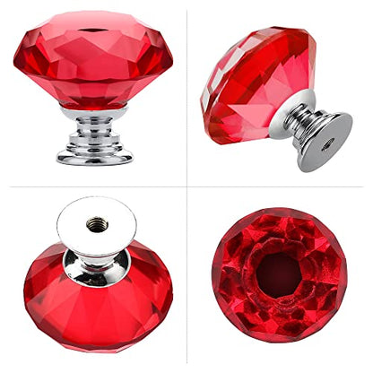 Ravinte 5 Pack Red Crystal Knobs for Dresser Drawers Glass Cabinet Knobs Diamond Shaped Drawer Knobs - 30 mm Knobs with Silver Base - color: Red
