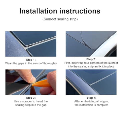 Sunroof Rubber Seal Strip Wind Noise Reduction Kit Anti-Dust Skylight Sealing Strip Lowering Silicone Seal Kit for Tesla Model Y, with Installation Tool (Black)