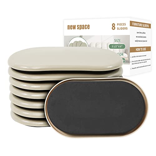 new space Oval Furniture Sliders, 8pcs 3 1/2" x 6" - Reusable Sliders for Carpet, Heavy-Duty Movers - Easily Move & Protect Furniture & Carpet - color: Beige (for Carpet), size: 3-1/2" X 6"