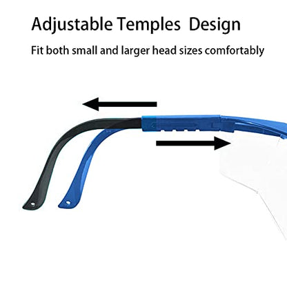 Safety Glasses,MOZEEDA Clear Safety Goggles Eye Protection Adjustable Temples, Anti-fog Lightweight Protective Glasses Eyewear Wide-Vision for Lab - color: Blue